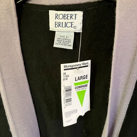 Robert Bruce Mens Vintage 90s Deadstock Embroidered Cardigan Large Black AN NWT - Picture 6 of 10